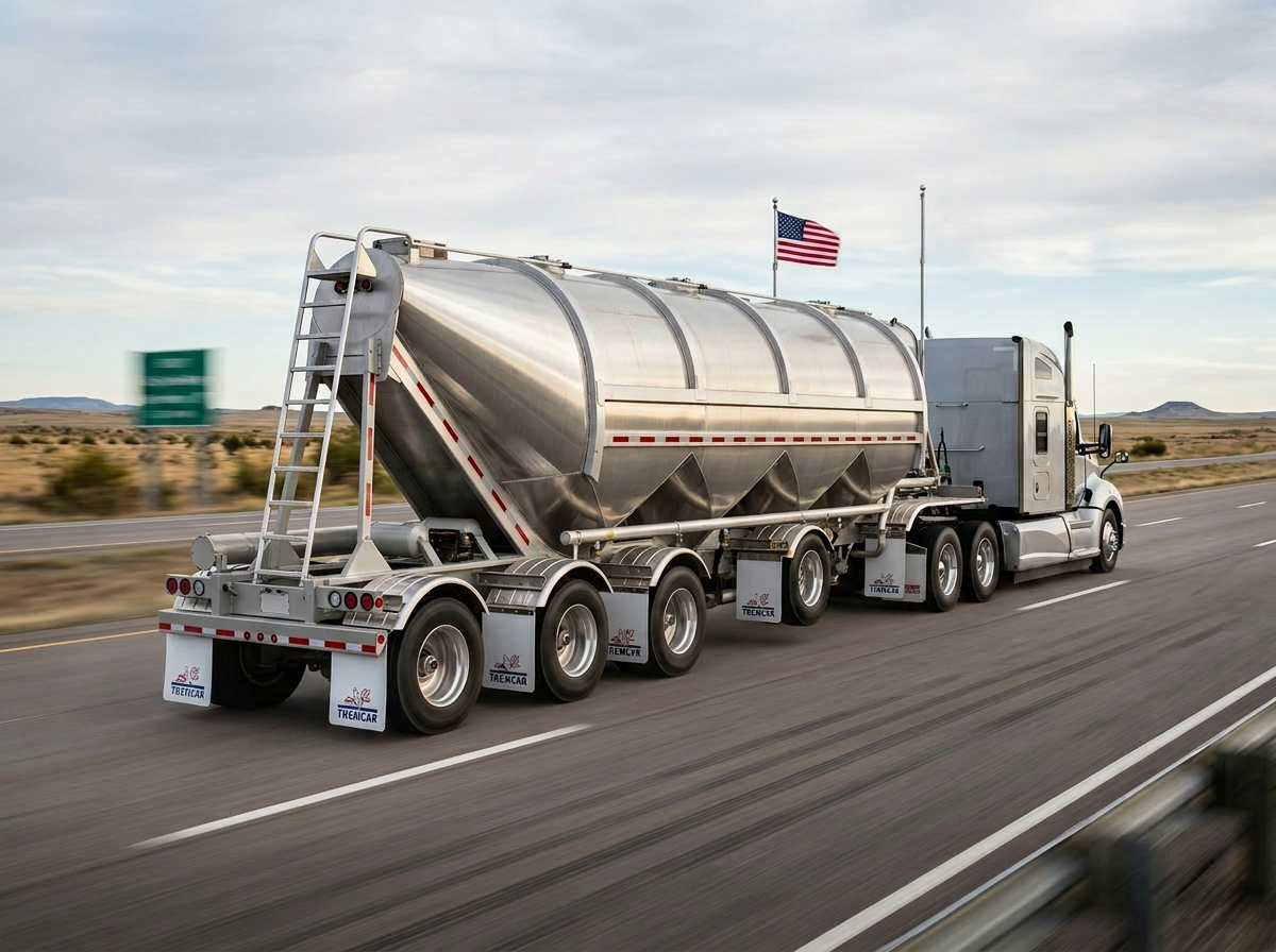 Pneumatic dry bulk tanker driving down the highway